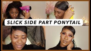 HOW TO MAKE THE POPULAR SLICK SIDE PARTED PONYTAIL ON NATURAL HAIR
