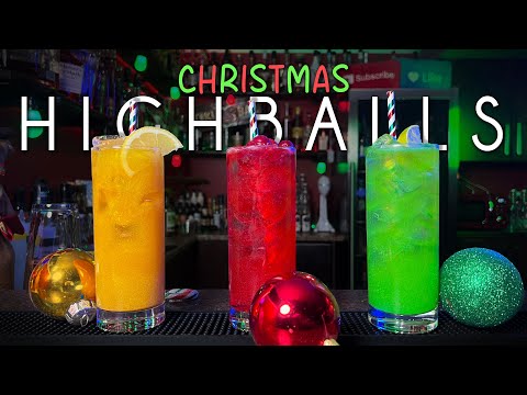 Red, Green, and Gold Christmas Highball Cocktails ๐๐น