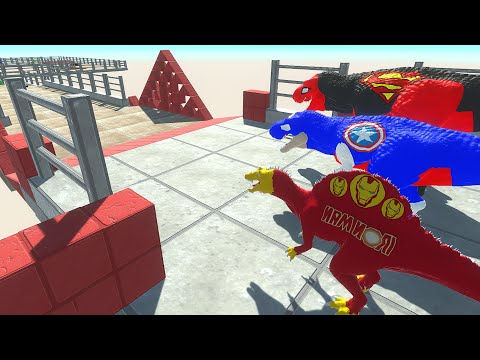 SPINO IRONMAN, CAPTAIN AMERICA T-REX, DARK SUPERMAN T-REX DEATH RUN - Animal Revolt Battle Simulator