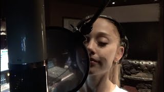 studio footage: recording yes, and? vocals - ariana grande