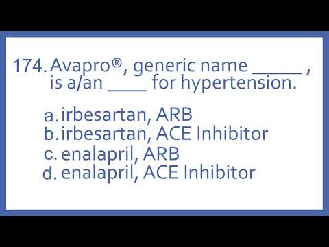 Top 200 Drugs Practice Test Question - Avapro, generic name _ , is a _ for hypertension (PTCB Prep)