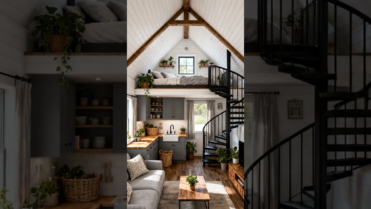 🏡 Cozy Tiny House Tour | Modern Farmhouse Loft + Spiral Staircase ✨