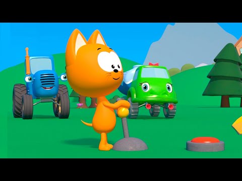 Meow Meow Kitty Blue Tractor and Cars playing a game Who will go further