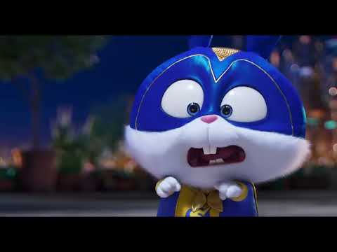 Trailer still of Snowball in superhero costume striking a pose