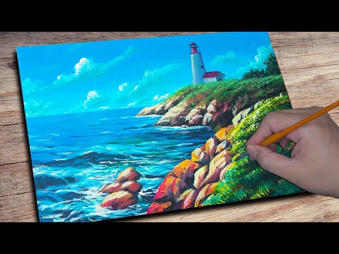 Acrylic seaside lighthouse painting | Acrylic Painting