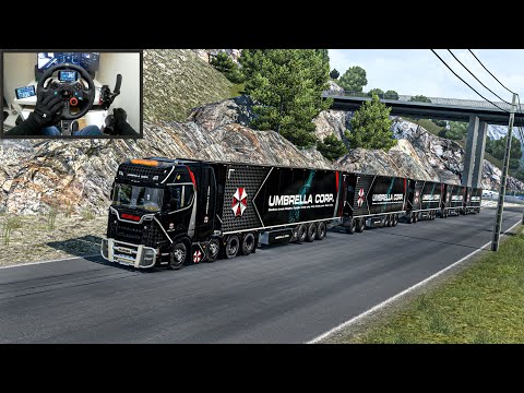 Insane 5 Trailer Road Train For Umbrella Corporation - Euro Truck Simulator 2 - Logitech G29 Setup