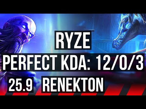 RYZE vs RENEKTON (TOP) | 12/0/3, 7 solo kills, Legendary | EUW Diamond | 25.9