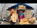 IRAN Daily Village Life Baking Lavash Bread And Having Omelette For Dinner