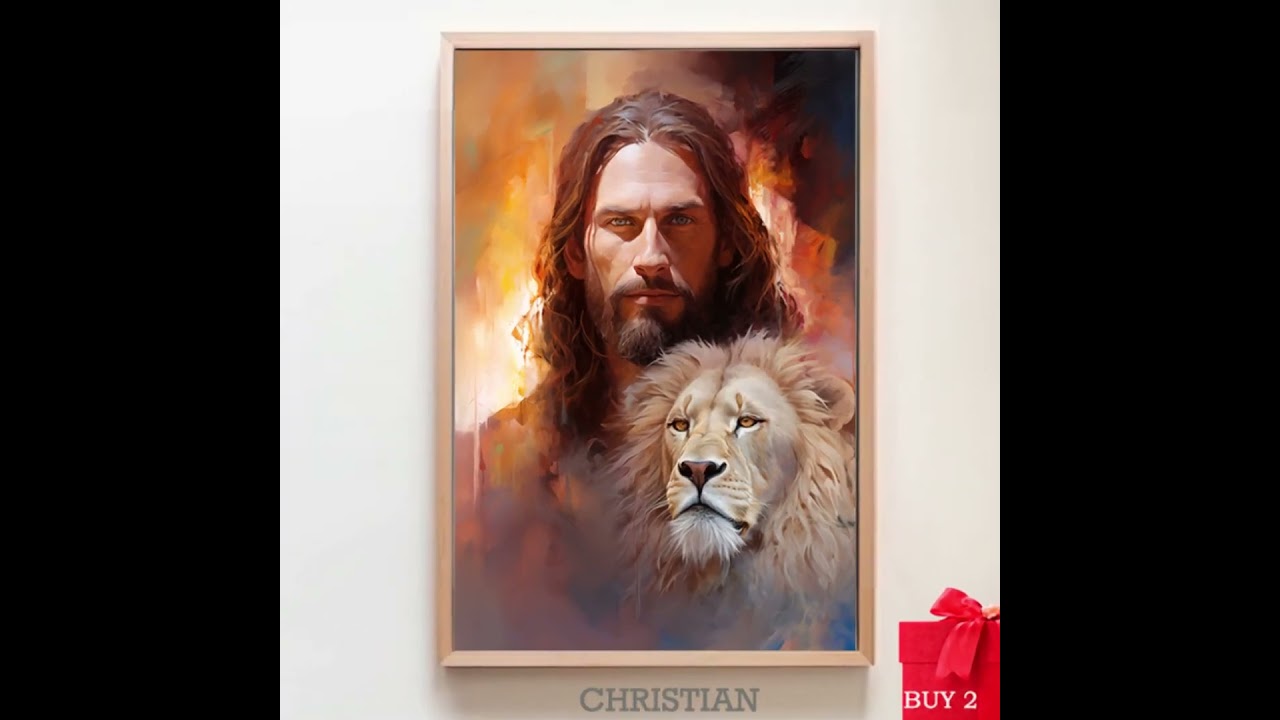 Lion And Jesus Canvas Art, Lion Of Judah, Church Decor, God Wall Art Home Decor, Gift For Christians