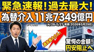 財務省が2026年5月29日に発表したデータによると、4月28日から5月27日までに実施された為替介入の金額は11兆7349億円です。これは月ごとの公表金額として過去最大規模となりま