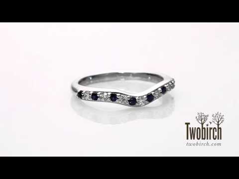 0.5 Ct. Sapphire and Diamond Fifteen Stone Delicate Curved Wedding Ring -TwoBirch - SP1-CR-0051-WG-H