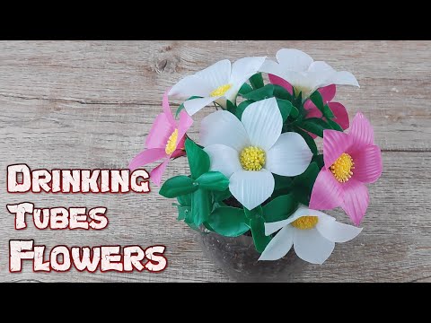 DIY Beautiful Straw Flowers from Drinking Plastic Tubes | How to Fold Straw Flower | DIY Art Straw