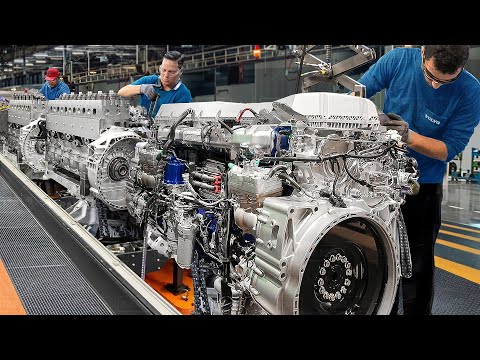 In der besten Volvo-Fabrik, in der riesige Diesel-Lkw-Motoren hergestellt werden – Produktionslinie