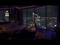 24Hrs🎶 Fall Asleep Instantly with Calming Rain Sounds - 🎧 Cozy Bedroom With City View - Rain ASMR