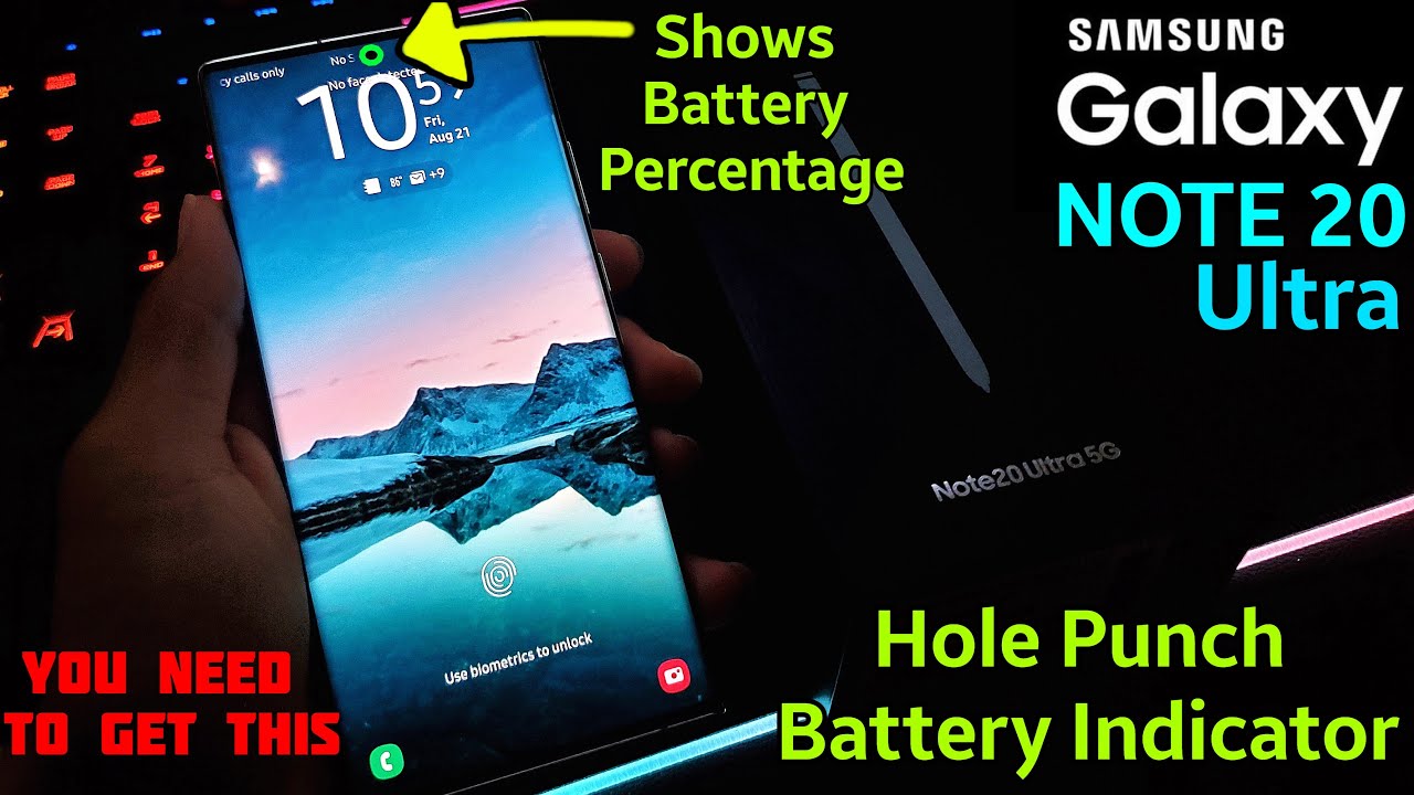 Camera Cutout LED Battery Percentage!! Samsung Galaxy Note 20 l Note 20 Ultra - Energy Ring (2020)