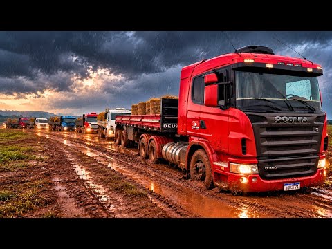 COMBOIO DE 30 CAMINHÕES FOMOS PRA ROÇA CARREGAR E DEU RUIM CHUVA E ATOLEIRO
