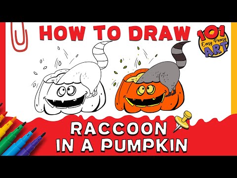 How to DRAW A FUNNY RACCOON IN A PUMPKIN | CUTE RACCOON | CARTOON RACCOON | RACCOON EASY