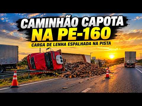 🚨 GRAVE ACIDENTE NA PE-160! CAMINHÃO CAPOTA E CARGA DE LENHA FICA ESPALHADA
