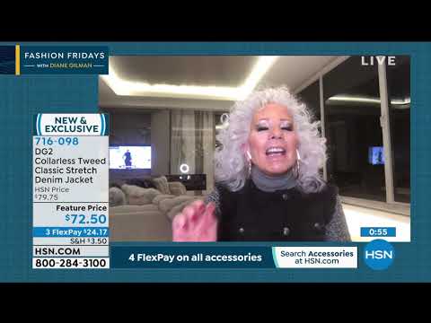 DG2 by Diane Gilman Collarless Tweed Classic Stretch Den...