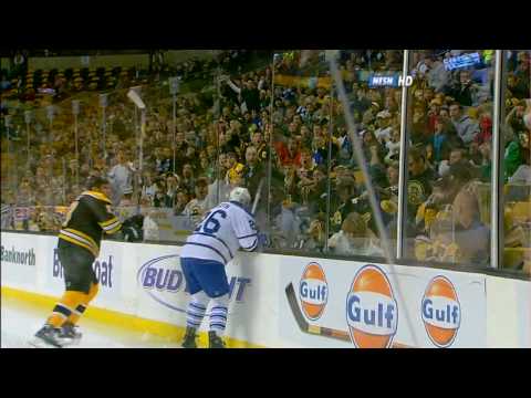 Milan Lucic hits Mike Van Ryn through the glass [HD]