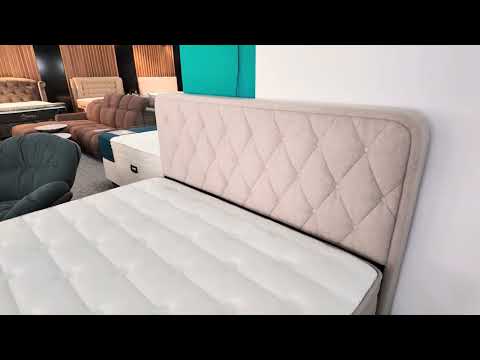Set Pat Tapitat cu Saltea si Somiera Prestige Bej, 180x200 cm 1