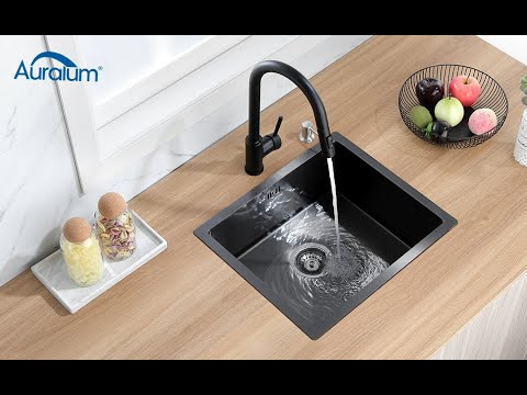 Fregadero De Cocina Negro Grifo En Cascada Fregadero De Acero Inoxidable  con Lavavasos Fregadero Grande De Un Seno Todos Los Accesorios Incluidos