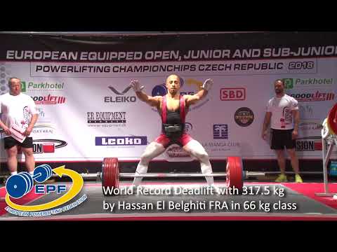 World Record Deadlift with 317.5 kg by Hassan El Belghiti FRA in 66 kg class