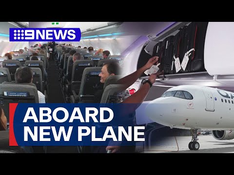Qantas unveils newest aircraft, with wider seats and taller cabins | 9 News Australia
