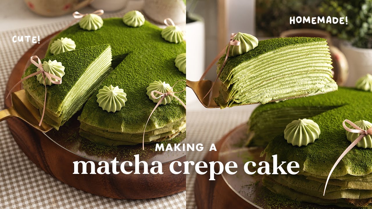 Matcha Crepe Cake 🍵 making a cafe-worthy 16-layer crepe cake at home