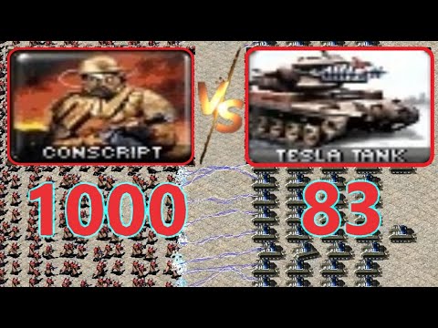 Conscripts vs Tesla Tank - Same Cost - Red Alert 2