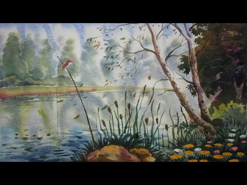 How to draw a Landscape with Watercolor | simple jungle river scene Video