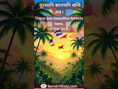 Learn Sanskrit Sentence:  सुरम्यानि काननानि सन्ति अत्र। | There are beautiful forests here.