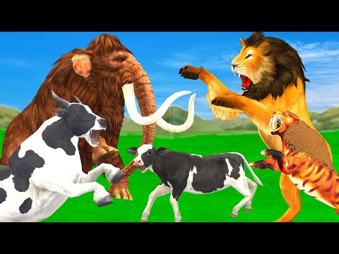 10 Mammoth Elephant Gorilla vs 10 Big Zombie Bull 10 Giant Lion Tiger Attack Cow Saved By Mammoth