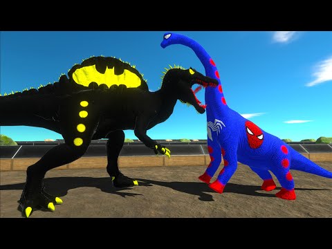 BATMAN SPINOSAURUS vs SPIDERMAN BRACHIOSAURUS DEATH RUN -  Animal Revolt Battle Simulator