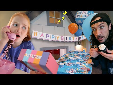 ADLEY plans a BiRTHDAY PARTY!!  Delivery Dad has new surprises for YOU!  bday merch and tumbling mat