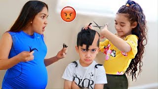 SURI CUT HER BROTHER&#39;S HAIR OFF!! *She&#39;s Grounded* | Jancy Family
