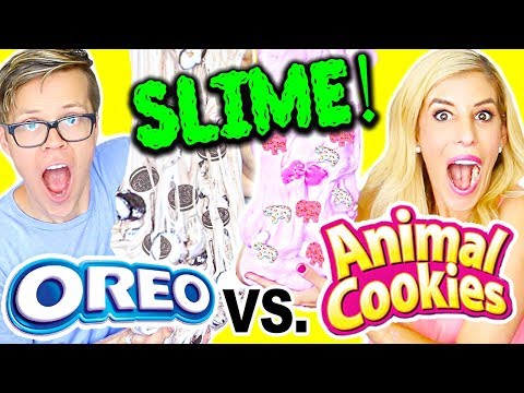 DIY GIANT OREO SLIME VS ANIMAL COOKIE SLIME CHALLENGE! (NO BORAX)