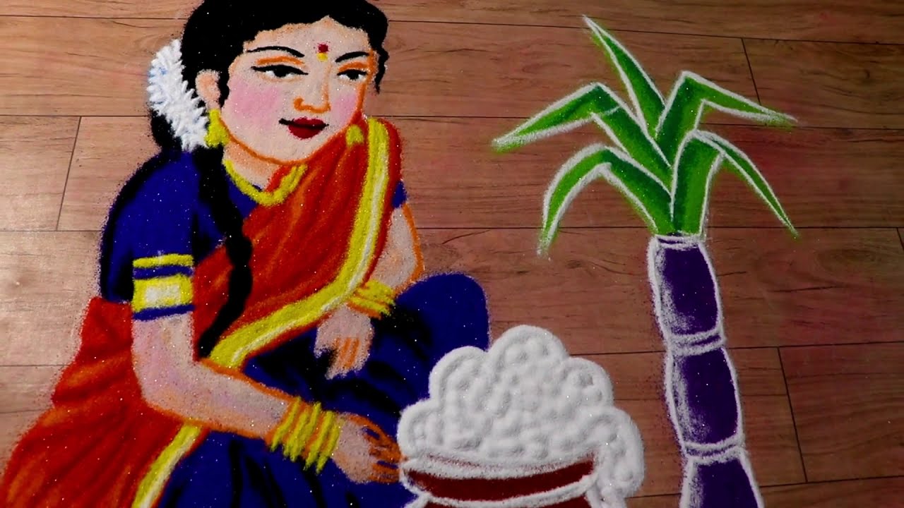 portrait rangoli for hindu festival sankranti by jeet