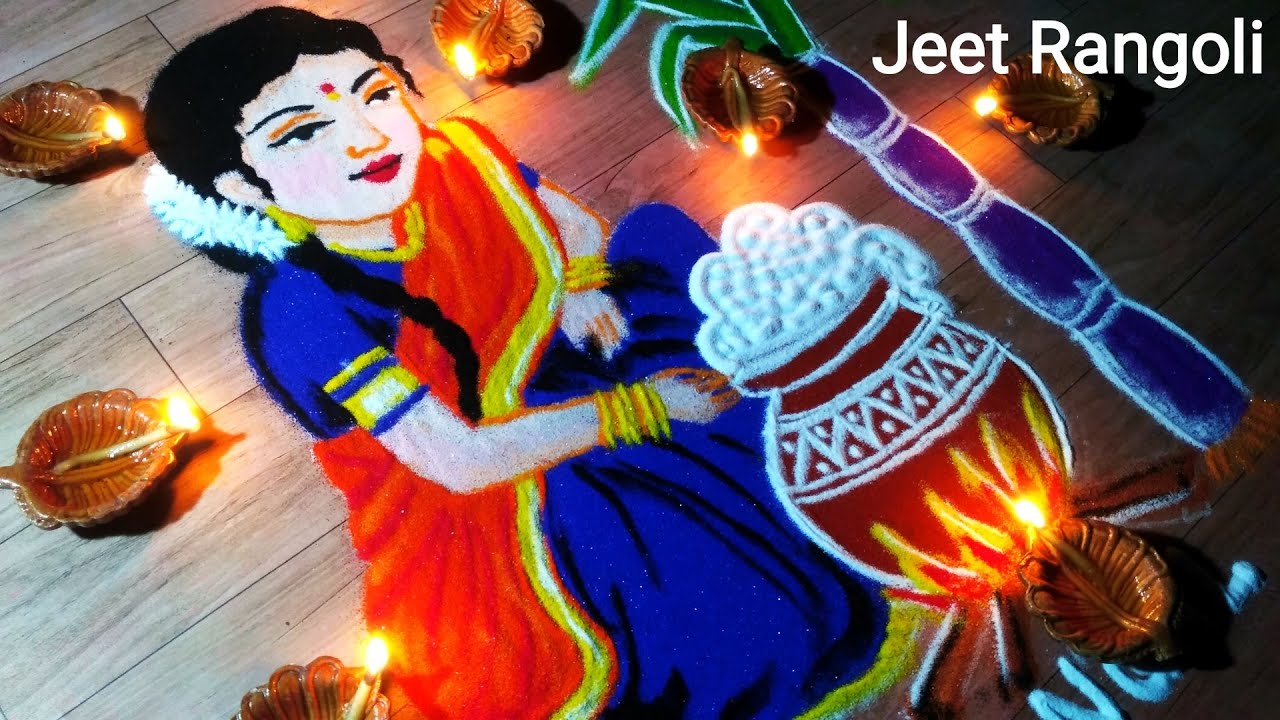 Portrait rangoli for hindu festival sankranti by jeet