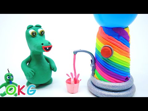 Green Baby - Episode 218 - Dino Colors Rainbow Water - Stop Motion Cartoon For Kids