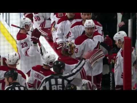 Scrum end of 2nd. Phoenix Coyotes vs Chicago Blackhawks 4/17/12 NHL Hockey