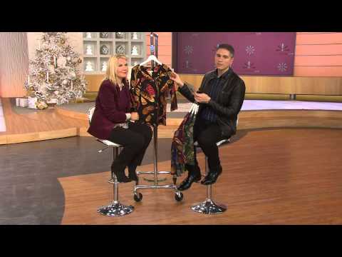 Isaac Mizrahi Live! Feather Print Scoop Neck Knit Top with Alberti Popaj