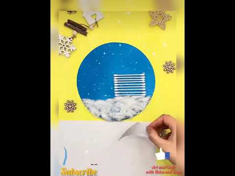 Winter school project with ear buds and cotton l snow day l #artandcraftwithnehaandzoya#wintercrafts