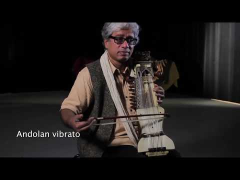 Dhruba Ghosh demonstrates the sarangi