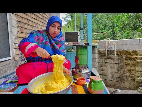 Making traditional Iranian Saffaron ice cream with Fresh cow milk and pistachio!