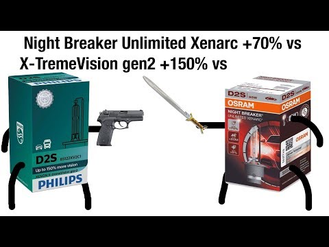 Osram Night Breaker Unlimited Xenarc VS Philips Xtreme Vision gen2 -  D1S D2S Xenon Bulbs Test