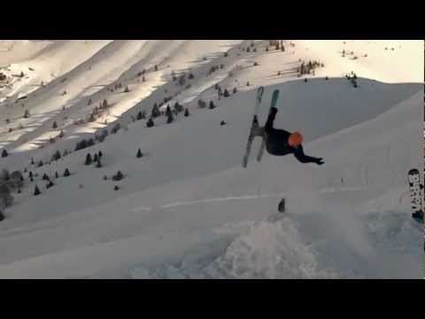 Ski BackFlip learning on backcountry built kicker ( 3 backflips )