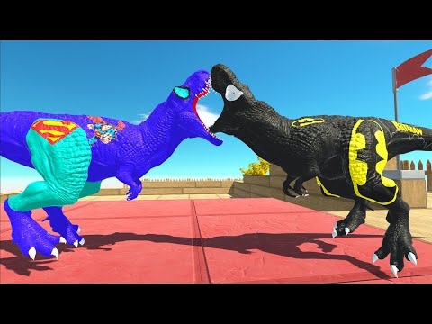 BATMAN T-REX KILLS SUPERMAN T-REX IN DUNGEON DEATH RUN - Animal Revolt Battle Simulator