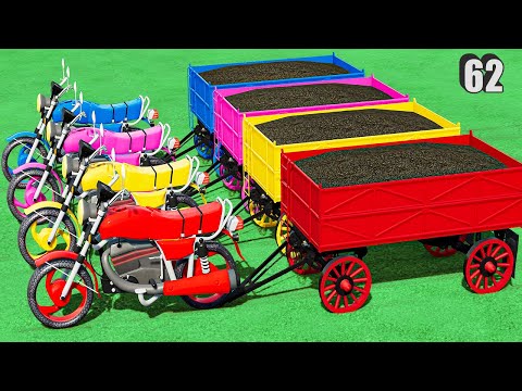 TRANSPORTING BIG HONDA MOTOR & HARVESTING SUNFLOWER with MEGA MOTORS & COLORED TRAILER! #62