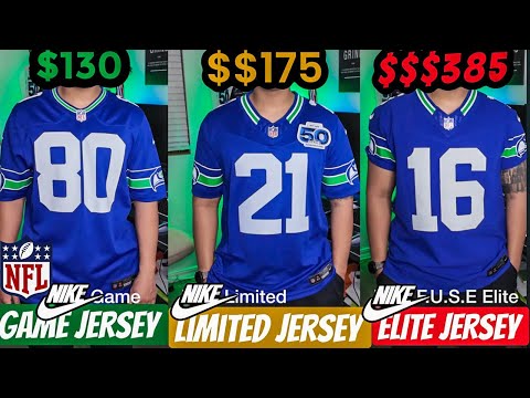 Сравнение уровней джерси Nike NFL: Game, Limited и Elite — ретро-форма Seattle Seahawks